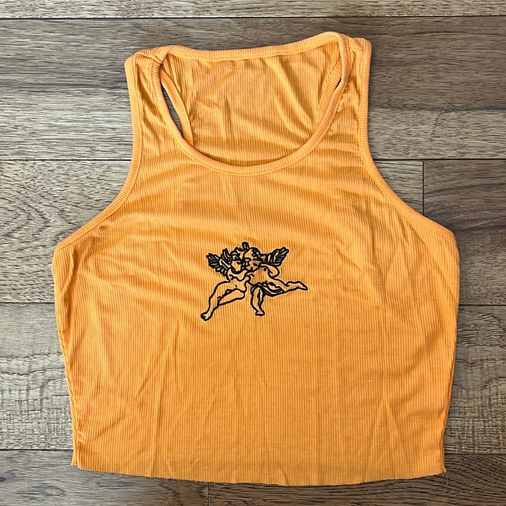 Orange ribbed Angels cropped top size small